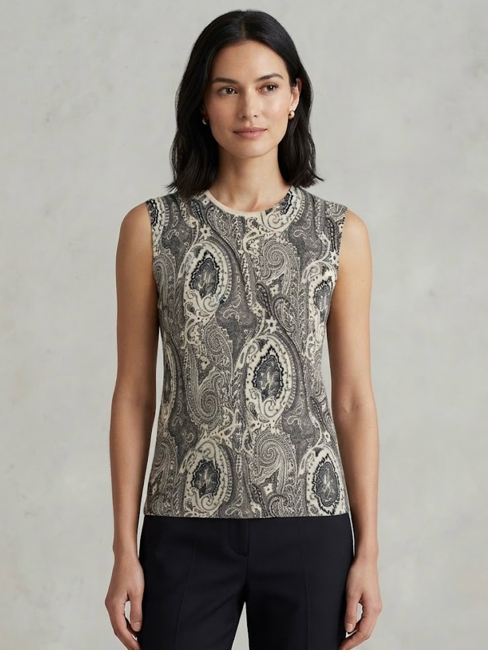 Neiman Marcus 100% Cashmere Paisley Tank Shell Luxury Knit Top Size Large